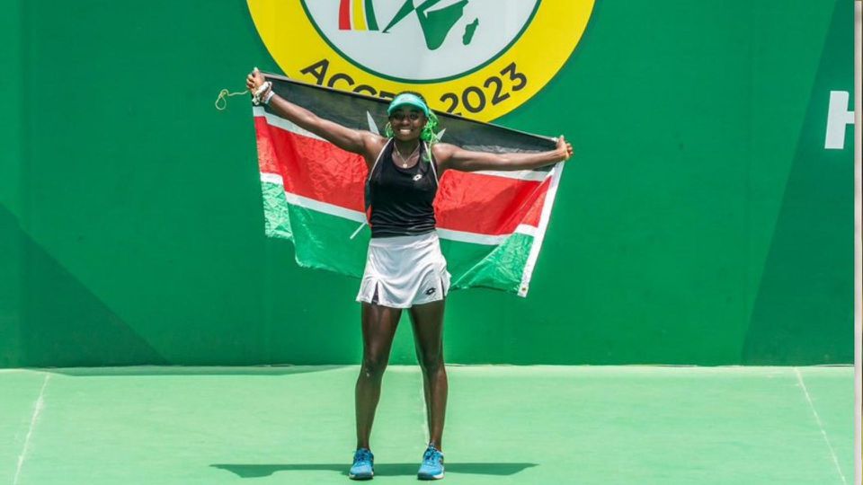 Angela Okutoyi after winning Gold at African Games.
